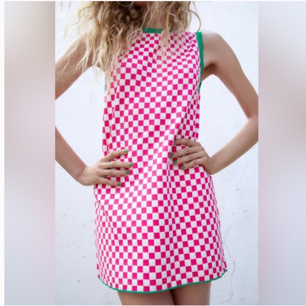 NWOT ZARA checkerboard pink dress